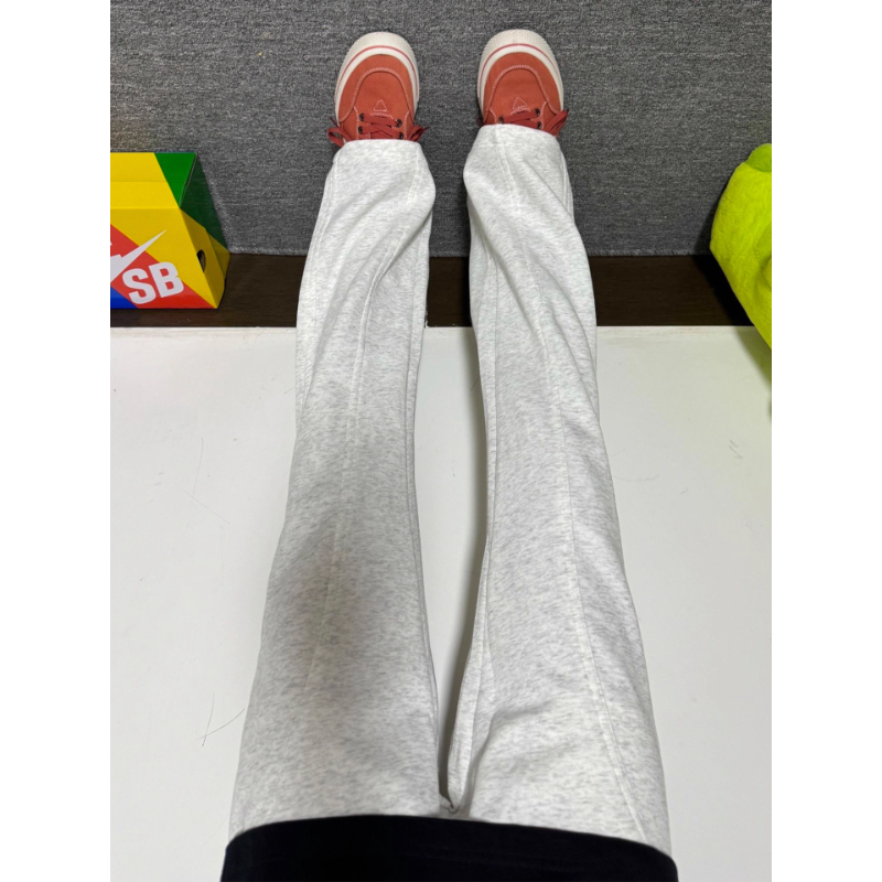 白灰色弯刀微喇卫裤男款秋季美式斜切运动裤子cleanfit直筒休闲裤