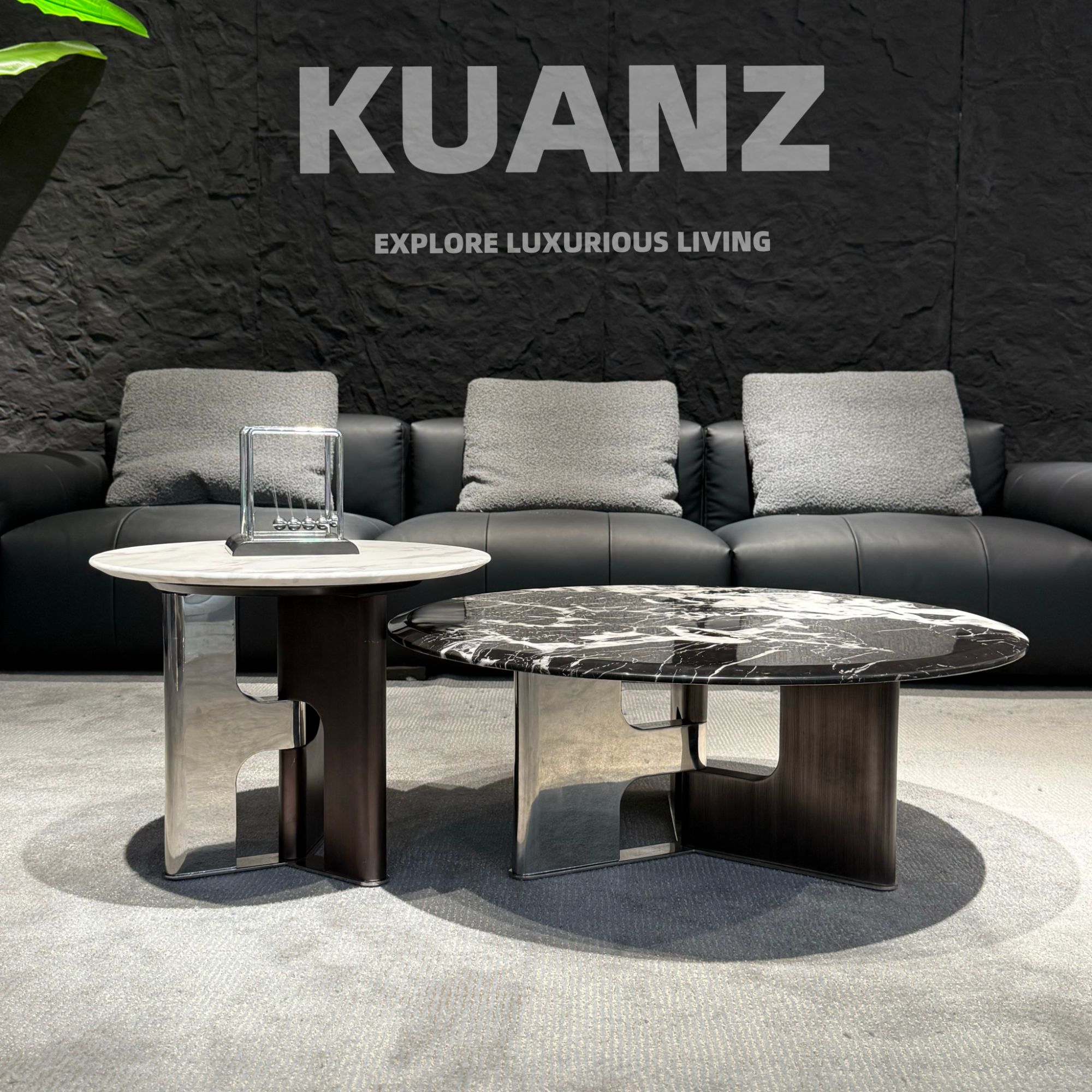 KUANZ  宽窄丨意式极简风圆形组合大理石茶几【天秤座】金属茶几