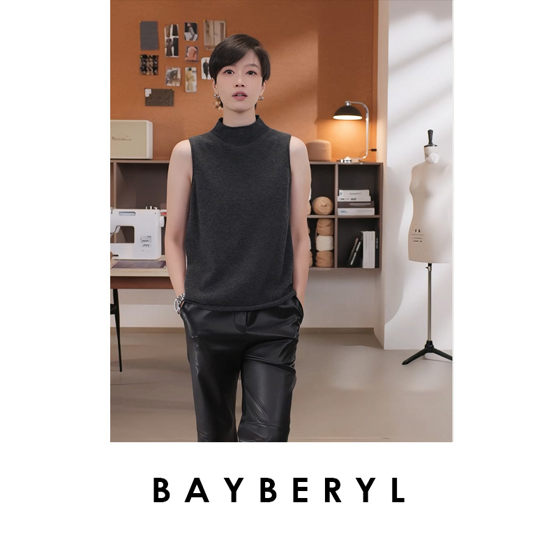 BAYBERYL老贝马吉背心*高领深灰无袖秋羊绒针织衫ZZS5I0103-10/4