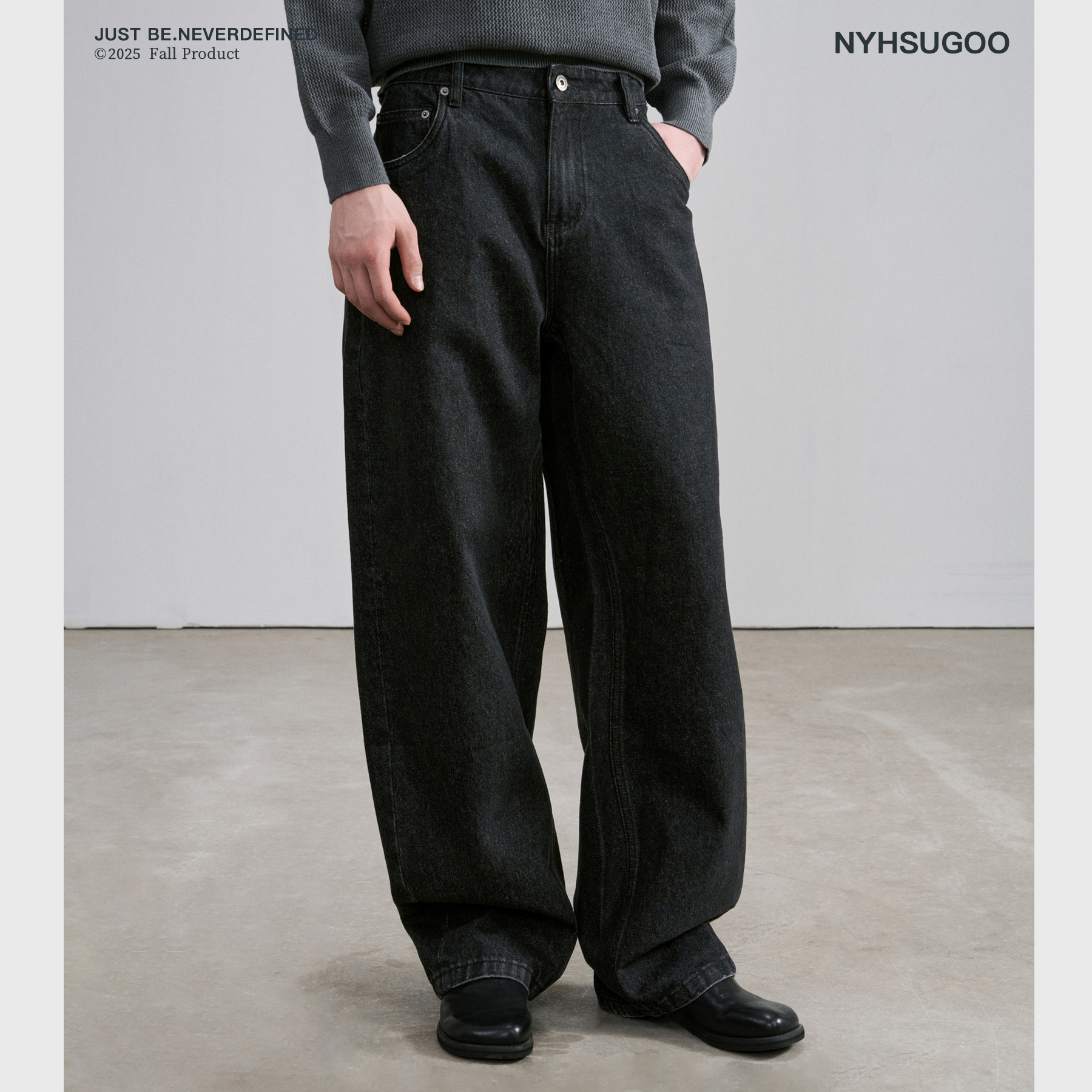 NYHSUGOO/南乙秋季棉质无弹手工磨烂工艺微弯刀男士3796牛仔裤