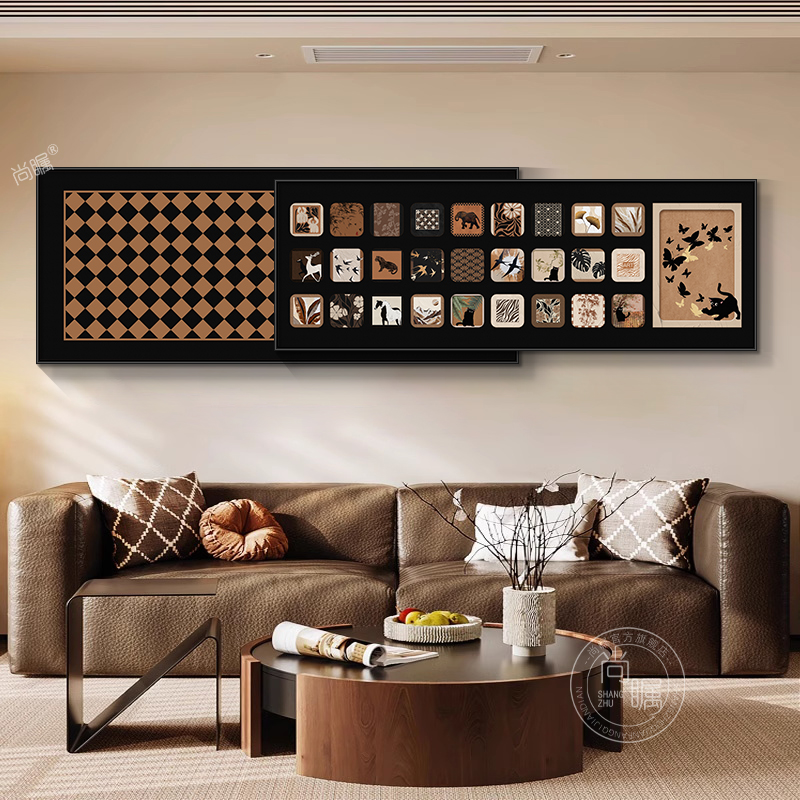 中古风客厅装饰画小众艺术沙发背景墙壁画法式复古高级感叠加挂画