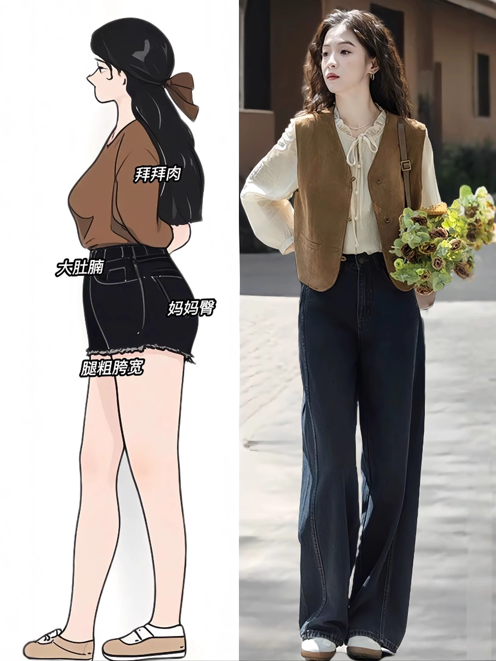 秋季穿搭一整套大码胖mm上衣叠穿马甲牛仔裤复古减龄时尚三件套装
