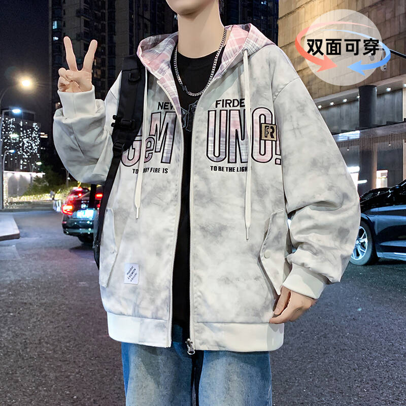 （两面穿）青少年秋季新款连帽夹克韩版帅气宽松潮流学生户外冲锋衣
