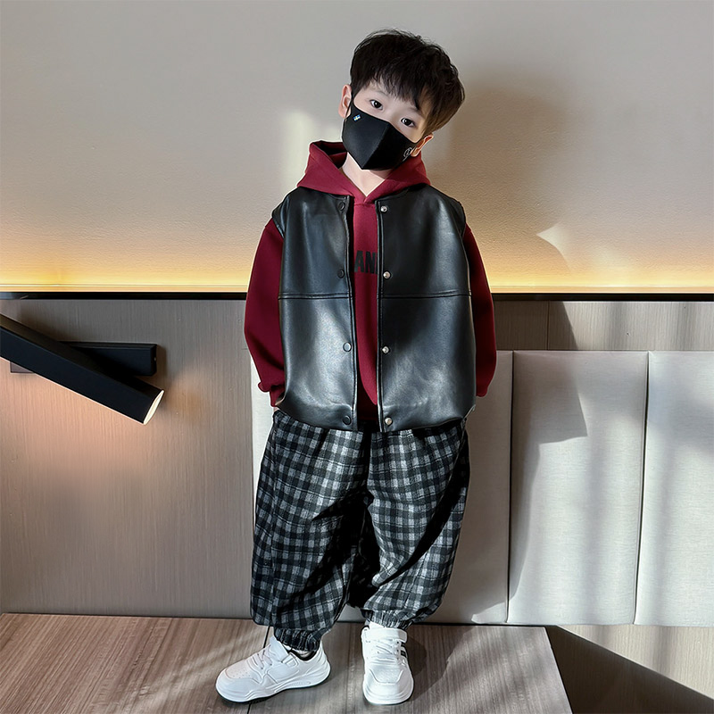 男童秋装连帽卫衣三件套装2025春秋季新款韩系儿童宝宝帅气皮马甲
