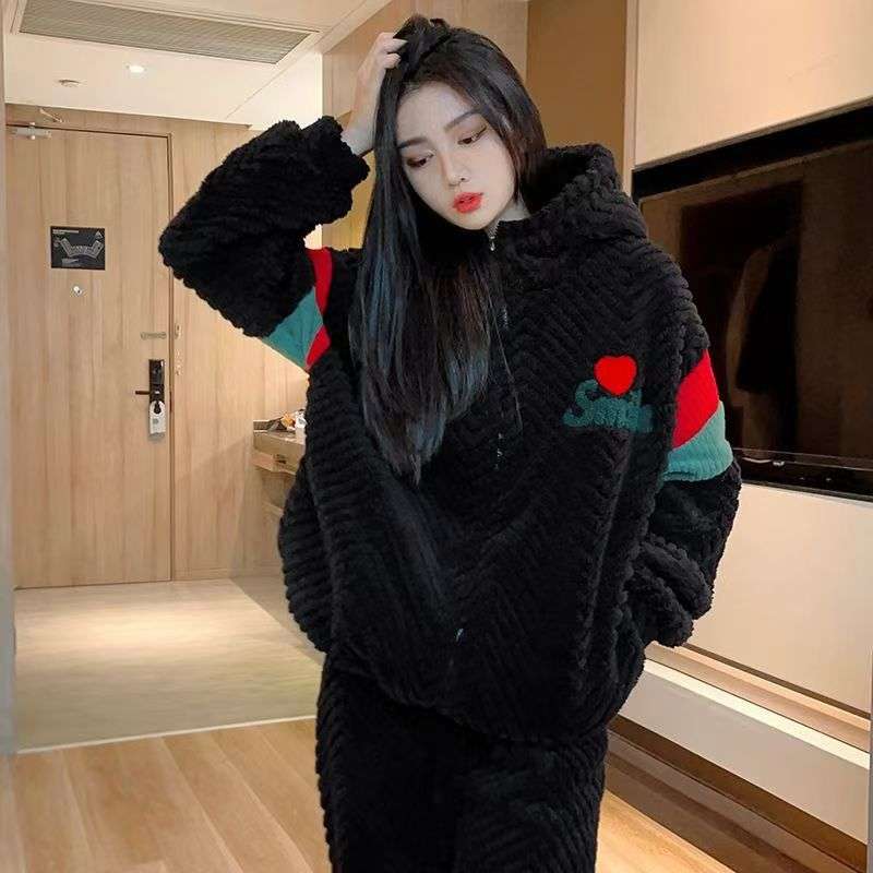 【万达清仓】珊瑚绒睡衣女秋冬季外穿加厚法兰绒加肥加大宽松300