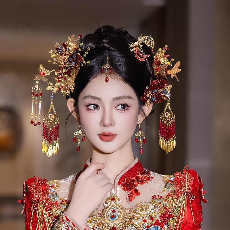 合金婚庆饰品 新款新娘头饰中式红色眉心坠秀禾服结婚发饰G0321