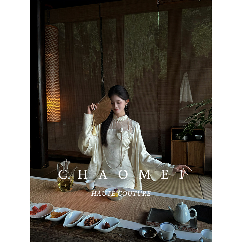 冯（CHAOMEI【雅颂】新中式国风女装高级感轻奢人丝天 丝连衣裙+披肩