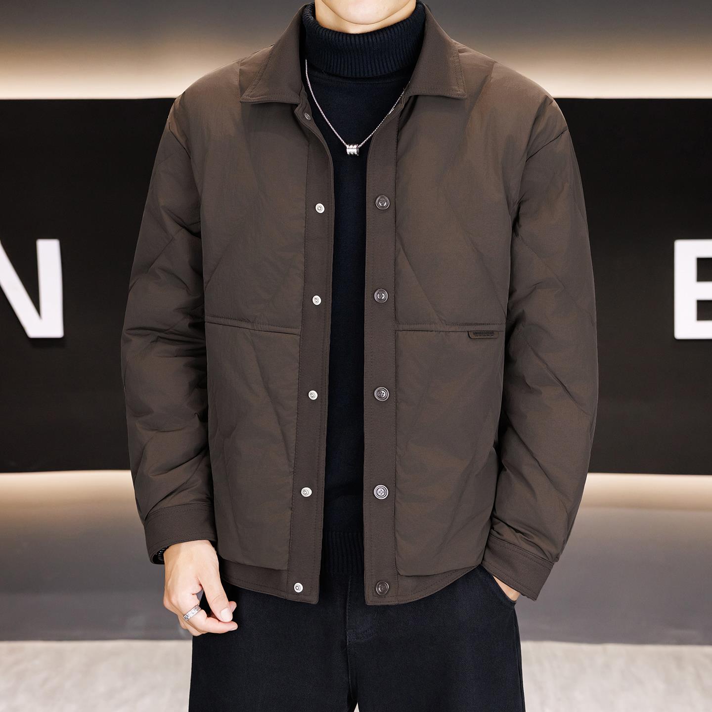 05冬季新款轻薄羽绒服男士翻领白鸭绒保暖衬衫外套行政夹克休闲