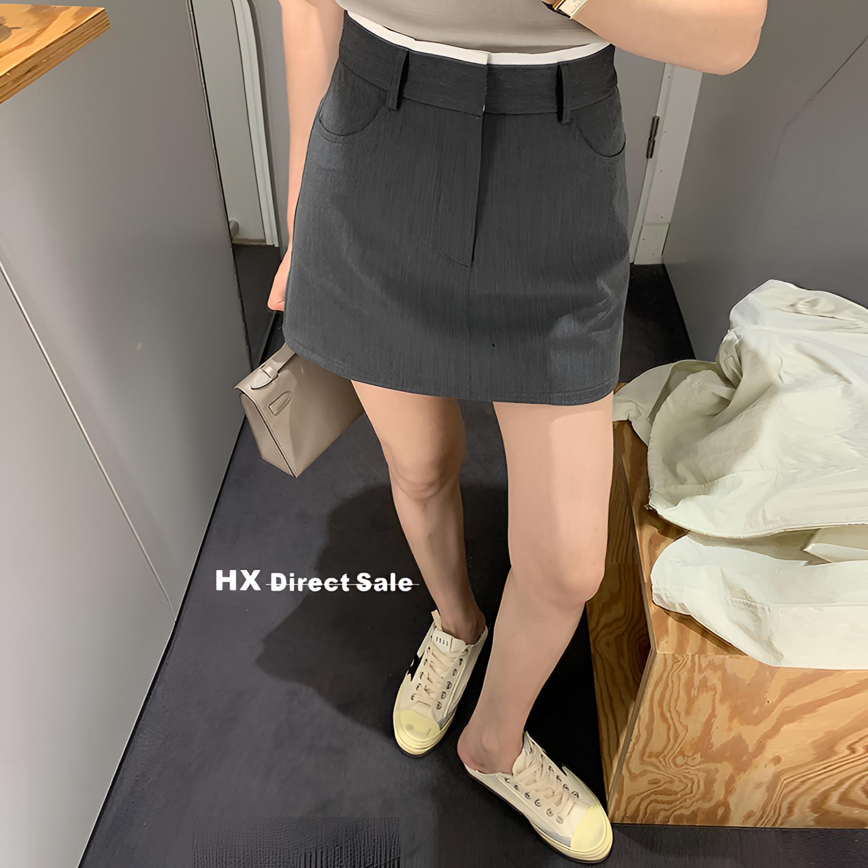灰色A字半身裙女2025新款春夏拼色高腰显瘦裙子裙裤包臀西装短裙