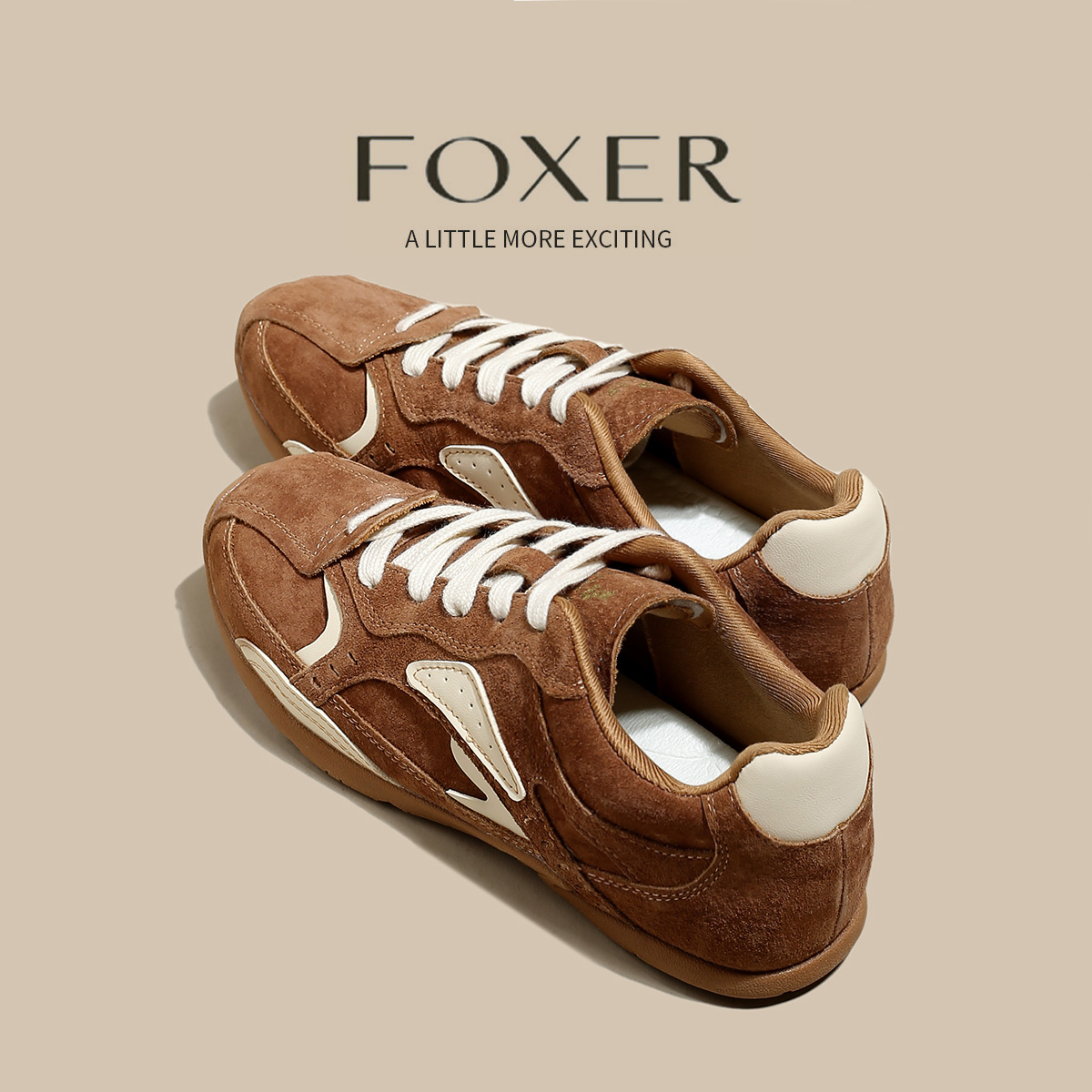 FOXER复古德训鞋女鞋2025新款绒面显脚小美拉德休闲板鞋运动鞋