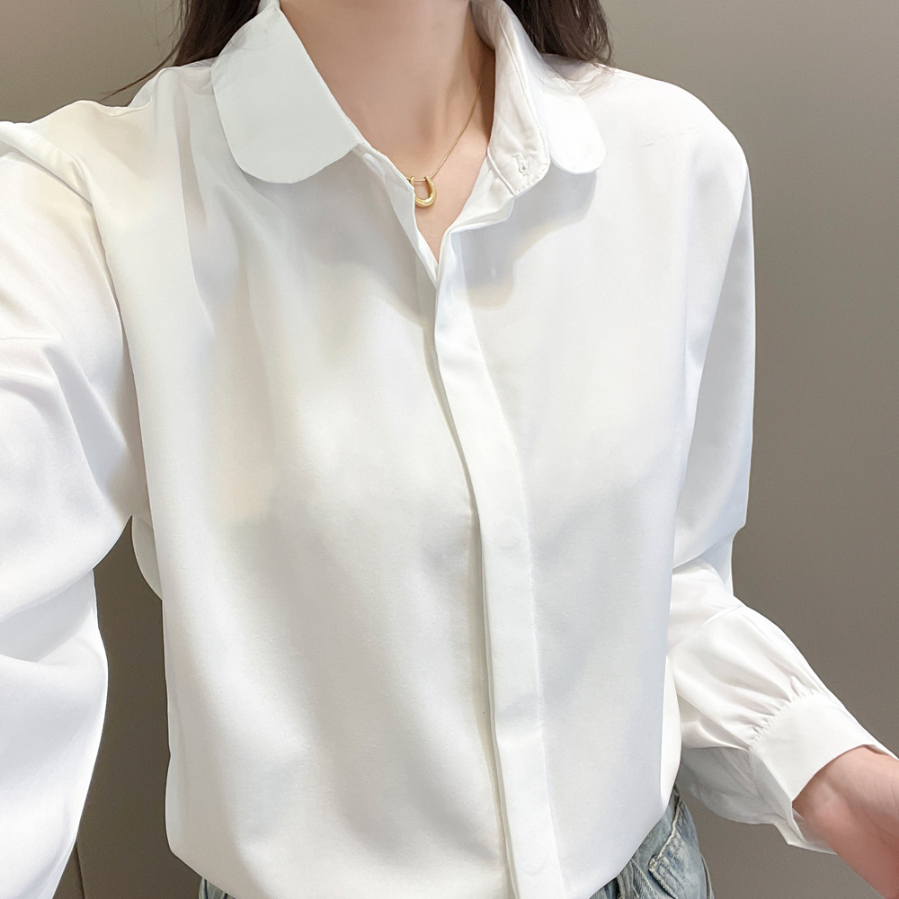 娃娃领减龄白衬衫女内搭初秋洋气韩版宽松长袖POLO领职业衬衫女
