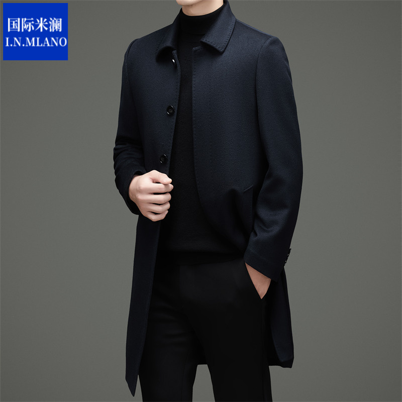 【100%羊毛】暗门襟双面呢子大衣男士长款秋冬加厚高档风衣外套男款