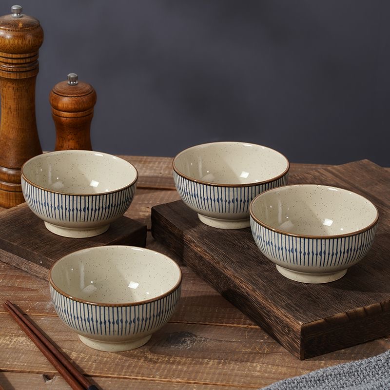 日式陶瓷吃饭碗餐具复古高颜值家用乔迁米饭碗手绘釉下彩碗沙拉碗