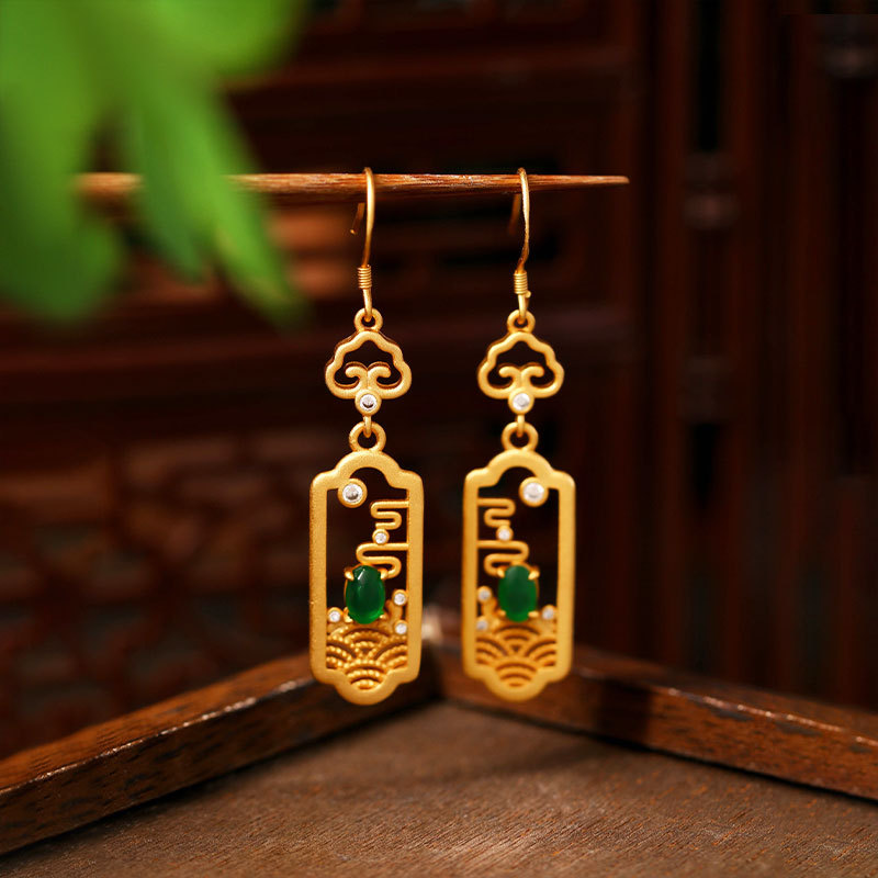 铜合金耳饰 925银针新中式中国风耳坠高级感古法镀金祥云耳环旗袍