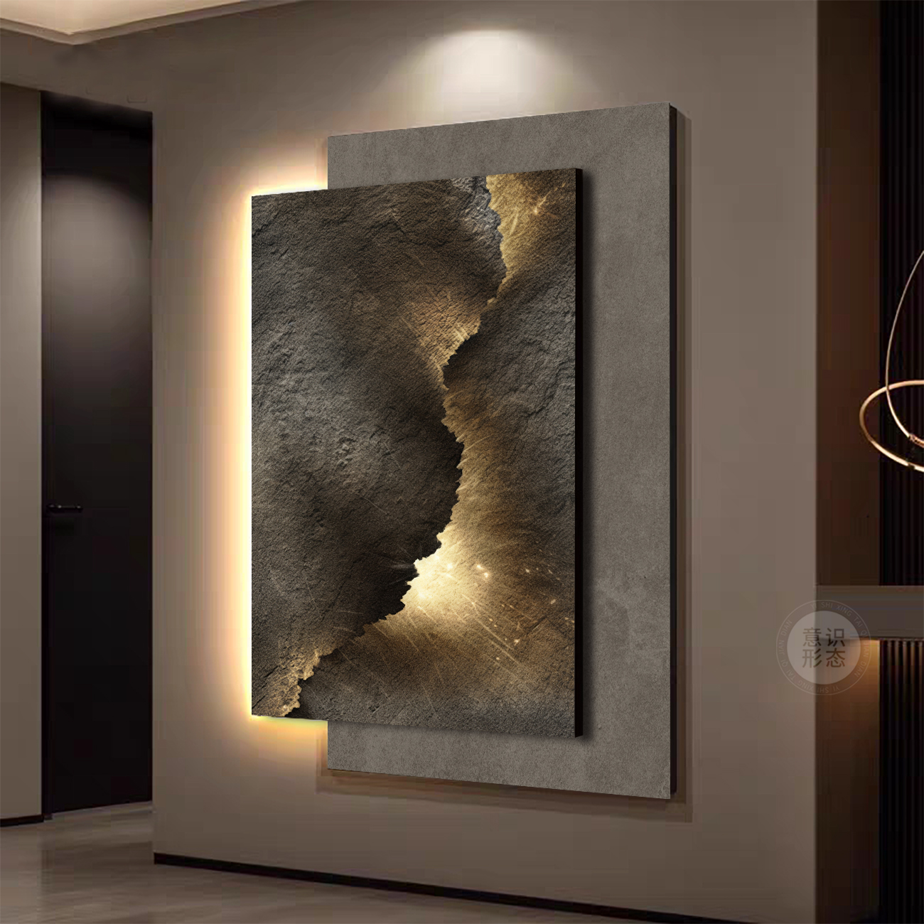 轻奢led灯入户玄关装饰画立体感走廊过道壁画高端几何正对门挂画