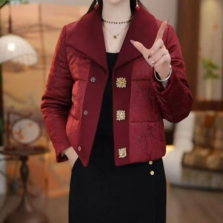 2025冬款新中式千禧红织锦国风加厚保暖棉服外套M-4XL
