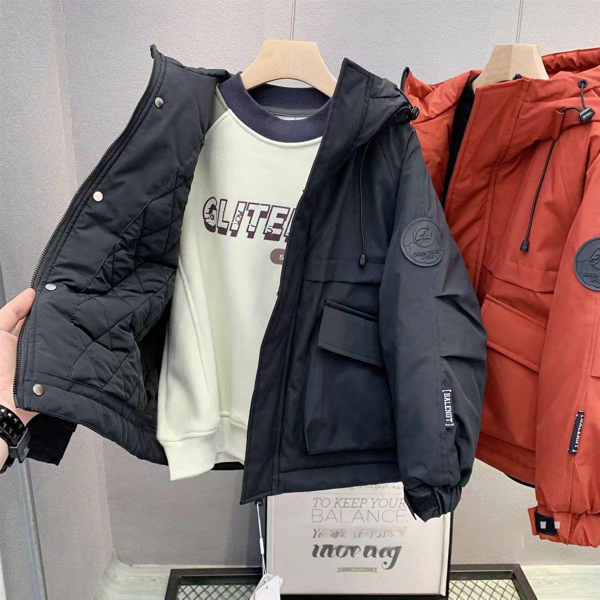 男童夹棉外套秋冬款2025新款儿童冬装宽松大童男孩加厚风衣痞帅风