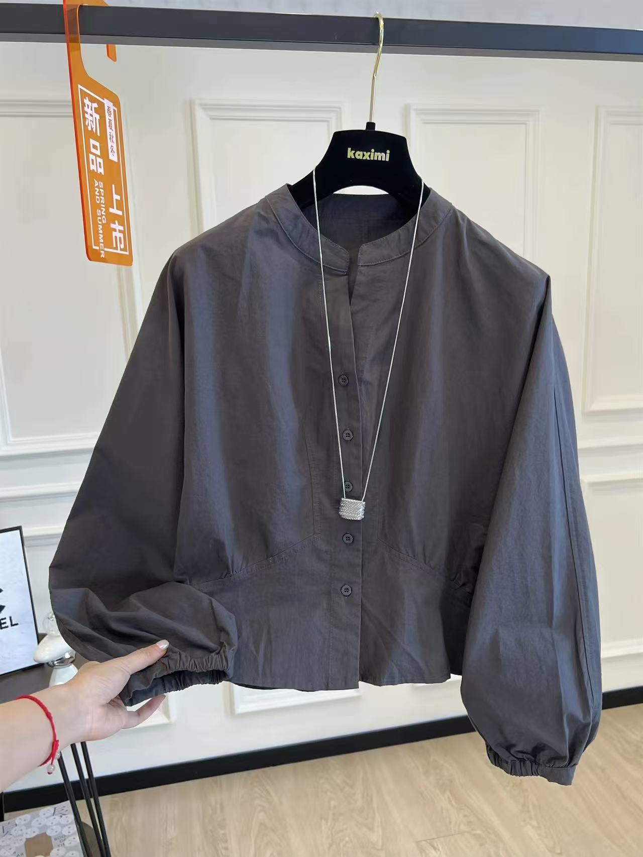 运补5元】韩系休闲秋季新款时尚设计感蝙蝠袖衬衫宽松圆领显瘦上衣