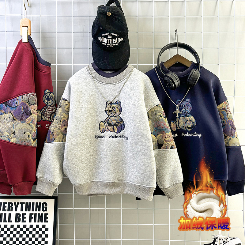 (厚绒)男童加绒加厚卫衣假两件秋冬新款半高领儿童冬装保暖中大童