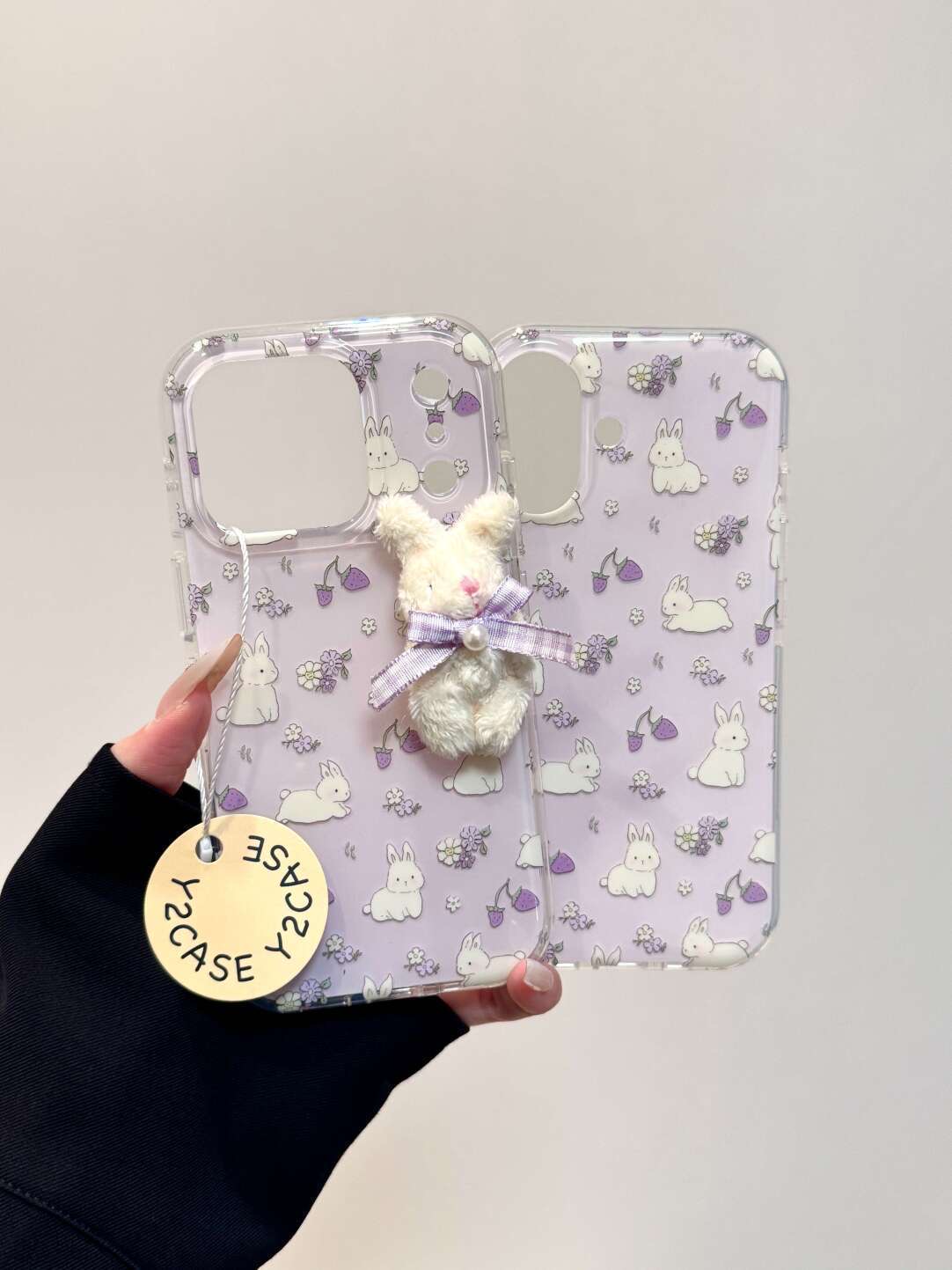 紫色碎花小兔适用苹果17Promax/16/15手机壳vivo华为oppo小米防摔