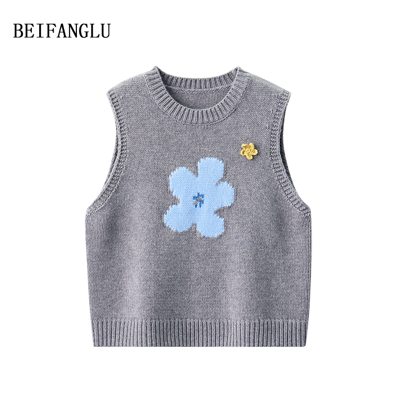 北方鹿【叠穿花朵马甲】100绵羊毛早秋新品百搭无袖针织马甲251094