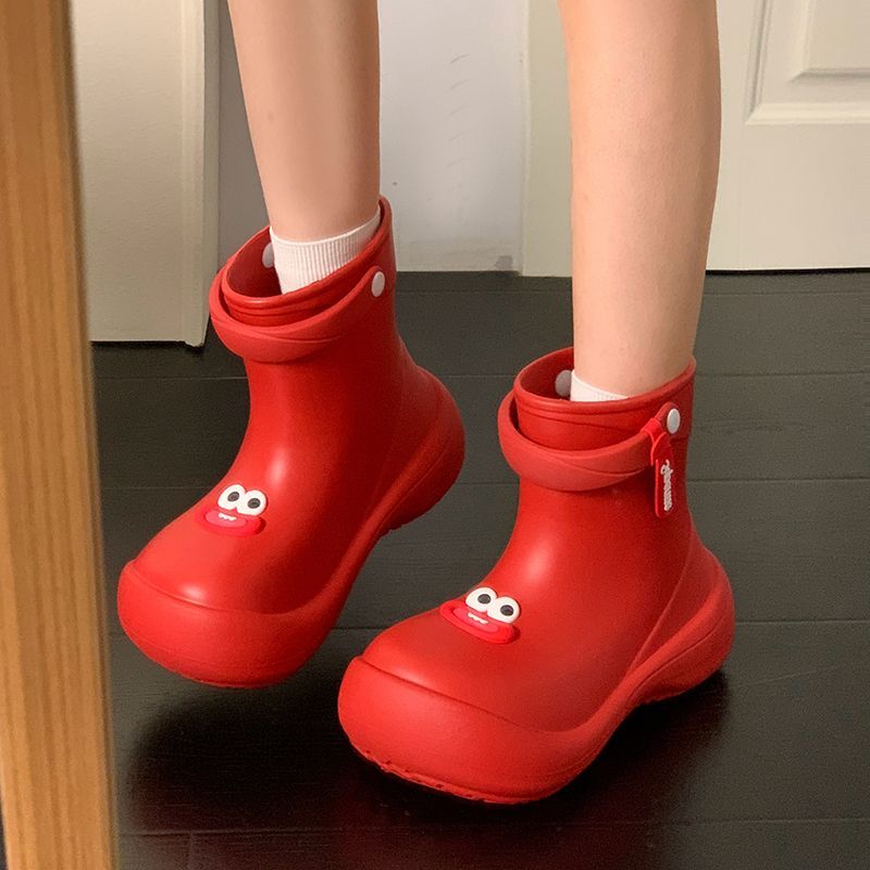 可爱卡通萌萌哒大眼仔雨鞋女2025秋季新款外穿软厚底休闲防滑雨靴