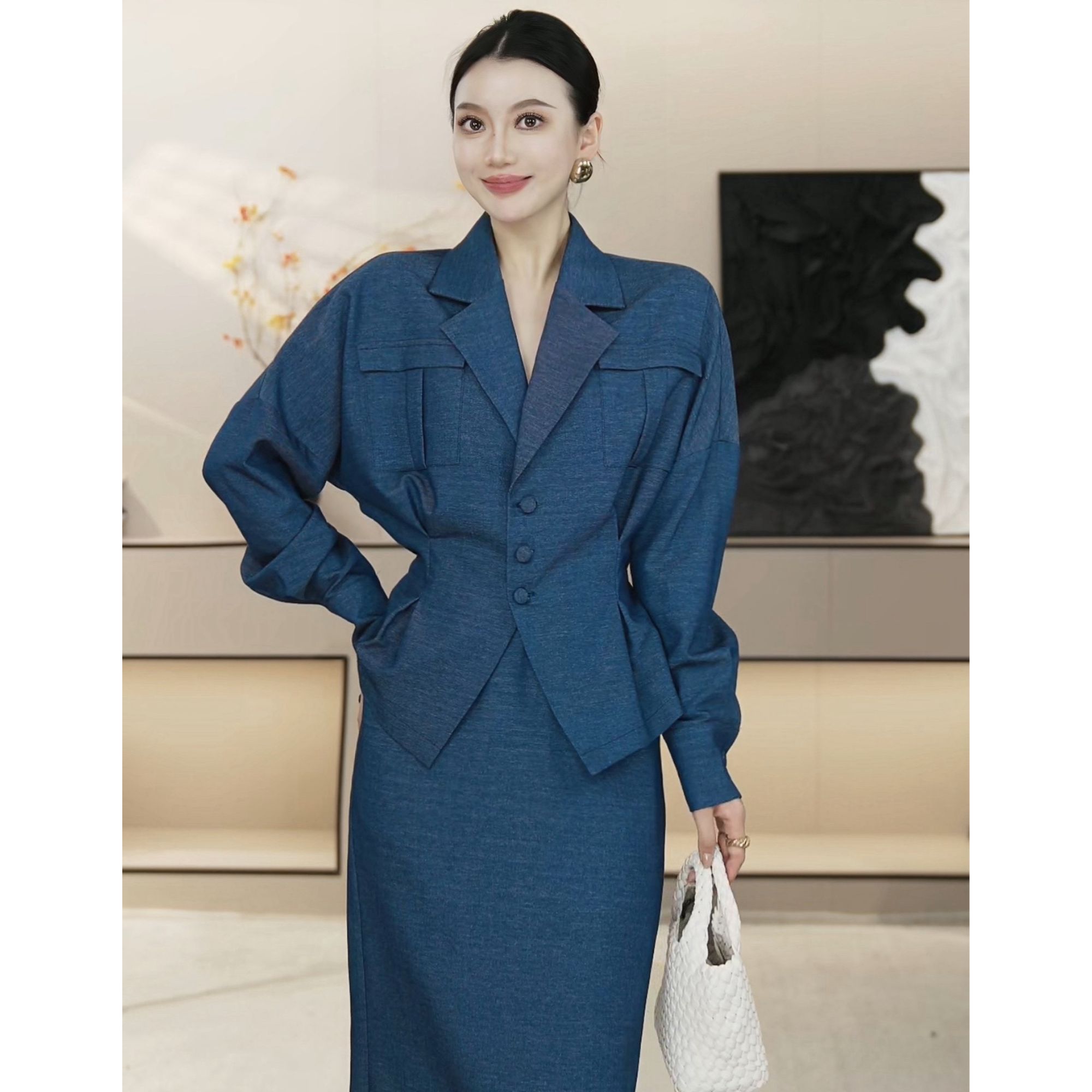 【都市摩登】轻职风双排扣垫肩西时尚装套装优雅通勤HBZW652089