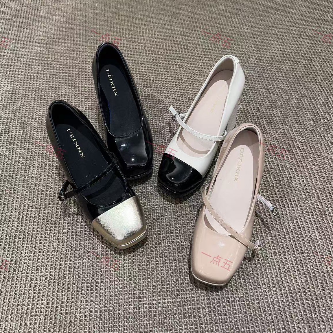 一点五增高13CM粗跟高跟鞋裸色气质拼色经典女鞋2025年夏季新款