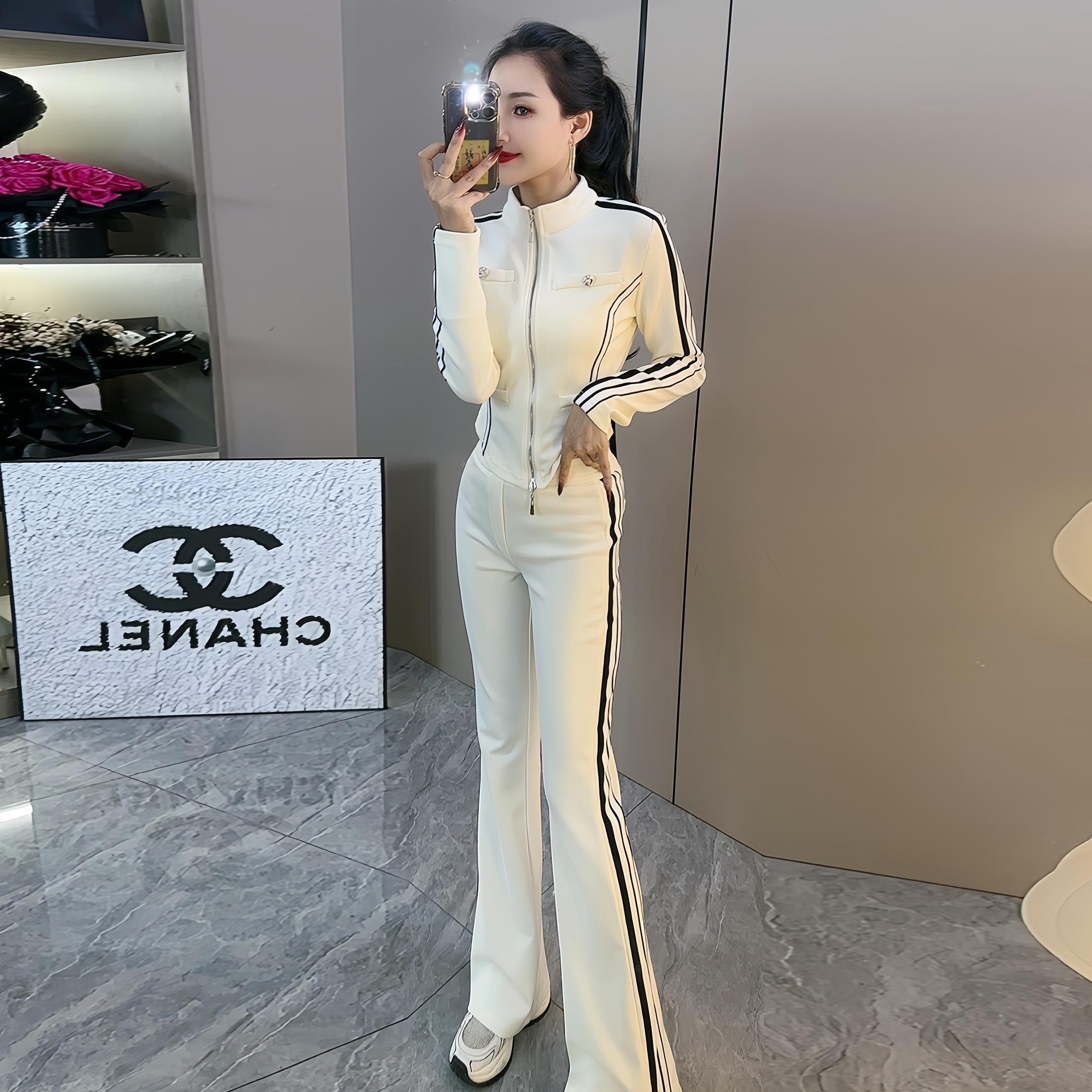 休闲运动套装女春秋新款修身显瘦时尚气质减龄微喇裤两件套