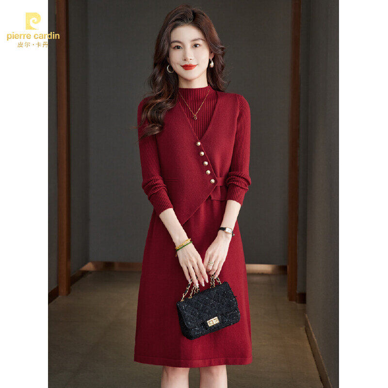 皮尔卡丹秋冬女款赫本风连衣裙千金清冷感贵系衣服新款爆款洋气小