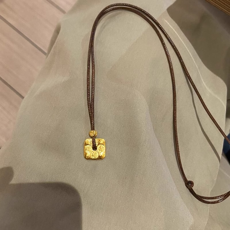 铜皮质项链 福禄寿禧 新中式古法刻字吊坠项链女国风高级感锁骨链