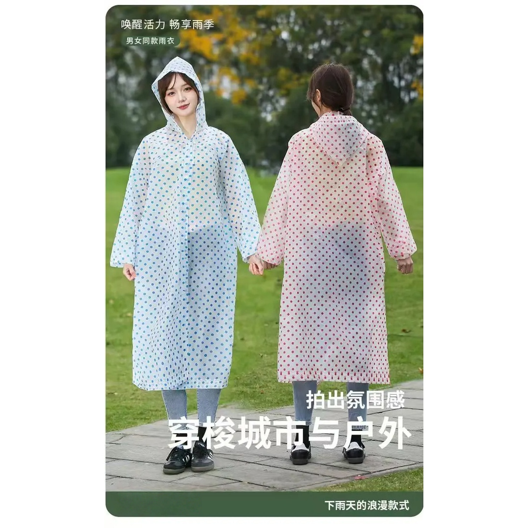 新款波点时尚加厚便携束口雨衣长款成人非一次性户外防水徒步雨披
