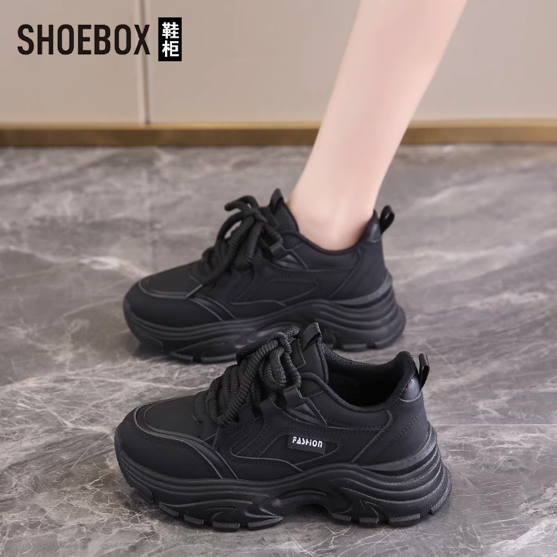 SH0EBOX鞋柜2025新款秋冬加绒老爹鞋女时尚百搭厚底休闲运动鞋