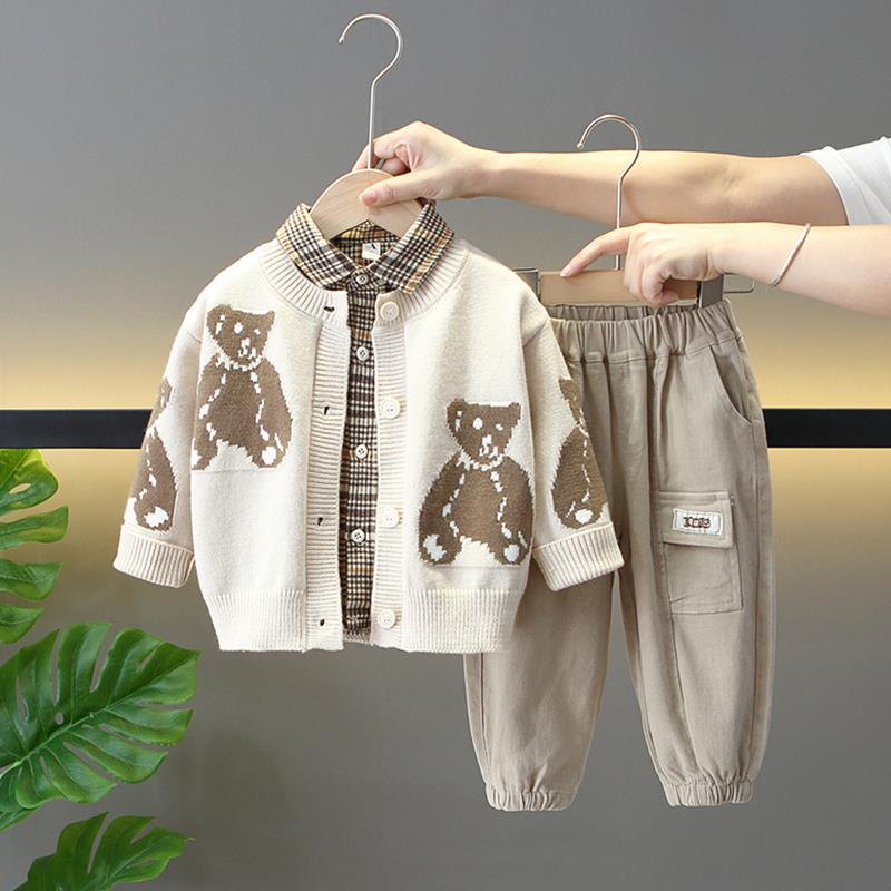 MK&UR.BV男童套装2025新款帅气时髦毛衣儿童男孩宝宝春秋季三件套