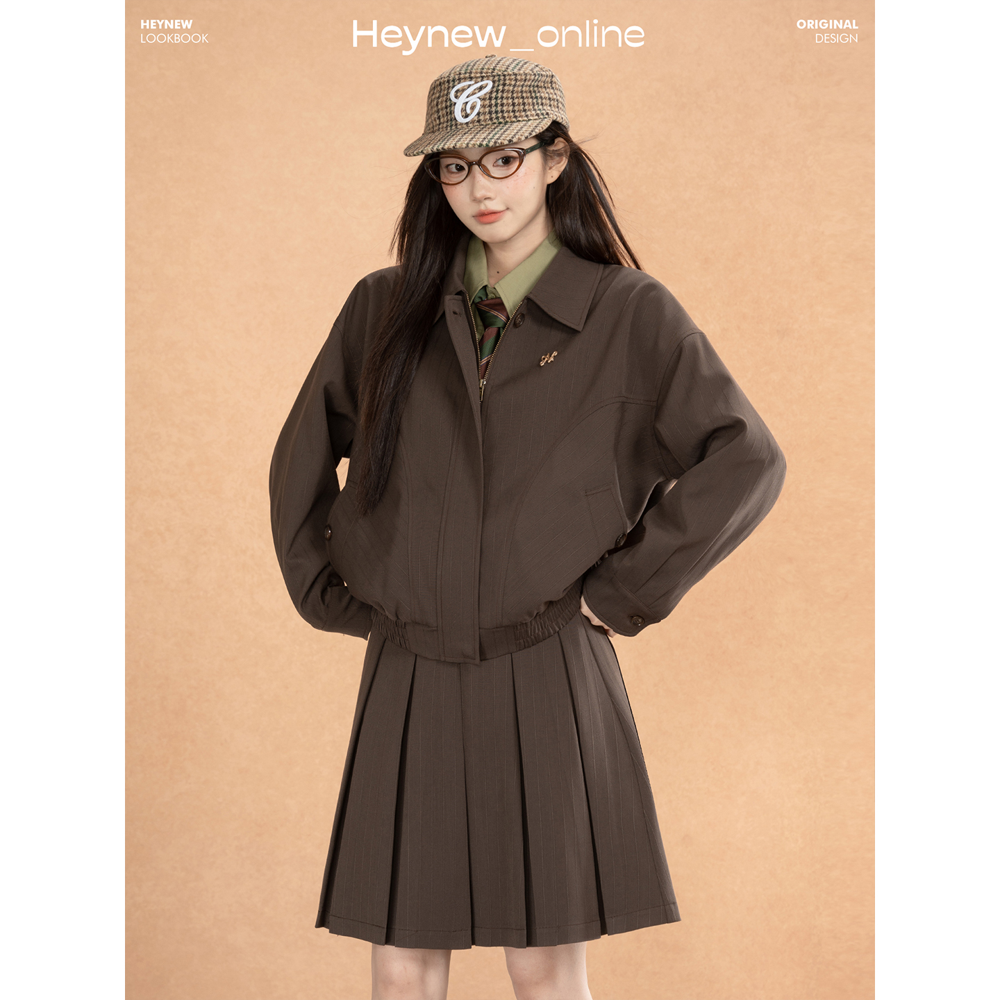 【HEYNEW黑妞 】叛逆甜心千金名媛风女秋夹克外套百褶半裙套装5Q680