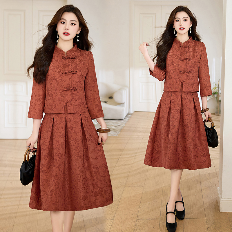 新中式妈妈喜服婚宴套装秋装端庄大气两件套洋气年轻婆婆婚礼礼服