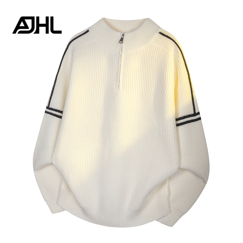 AJHL半拉链毛衣男2025秋冬季新款宽松慵懒风半高立领针织衫男士