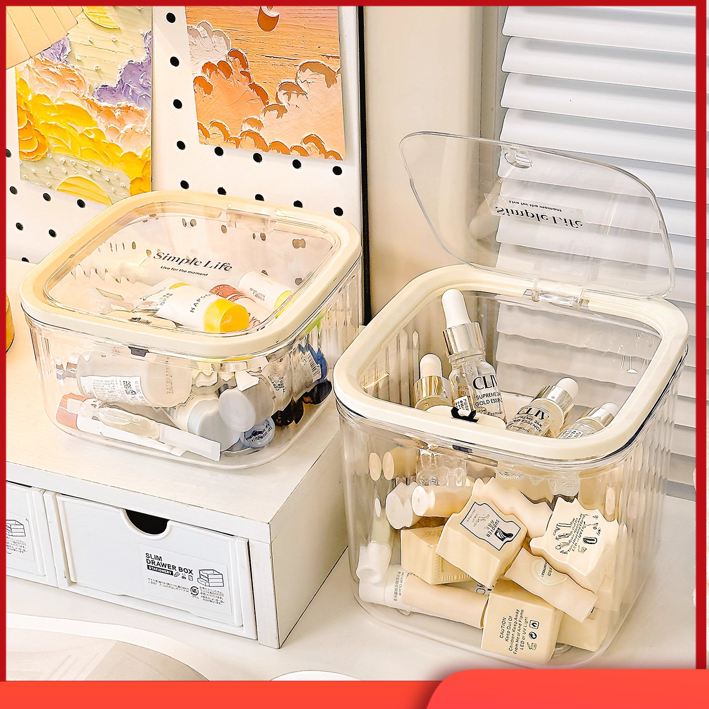 儿童发饰收纳盒桌面大容量带盖首饰盒女生皮筋头绳发夹桌面收纳盒