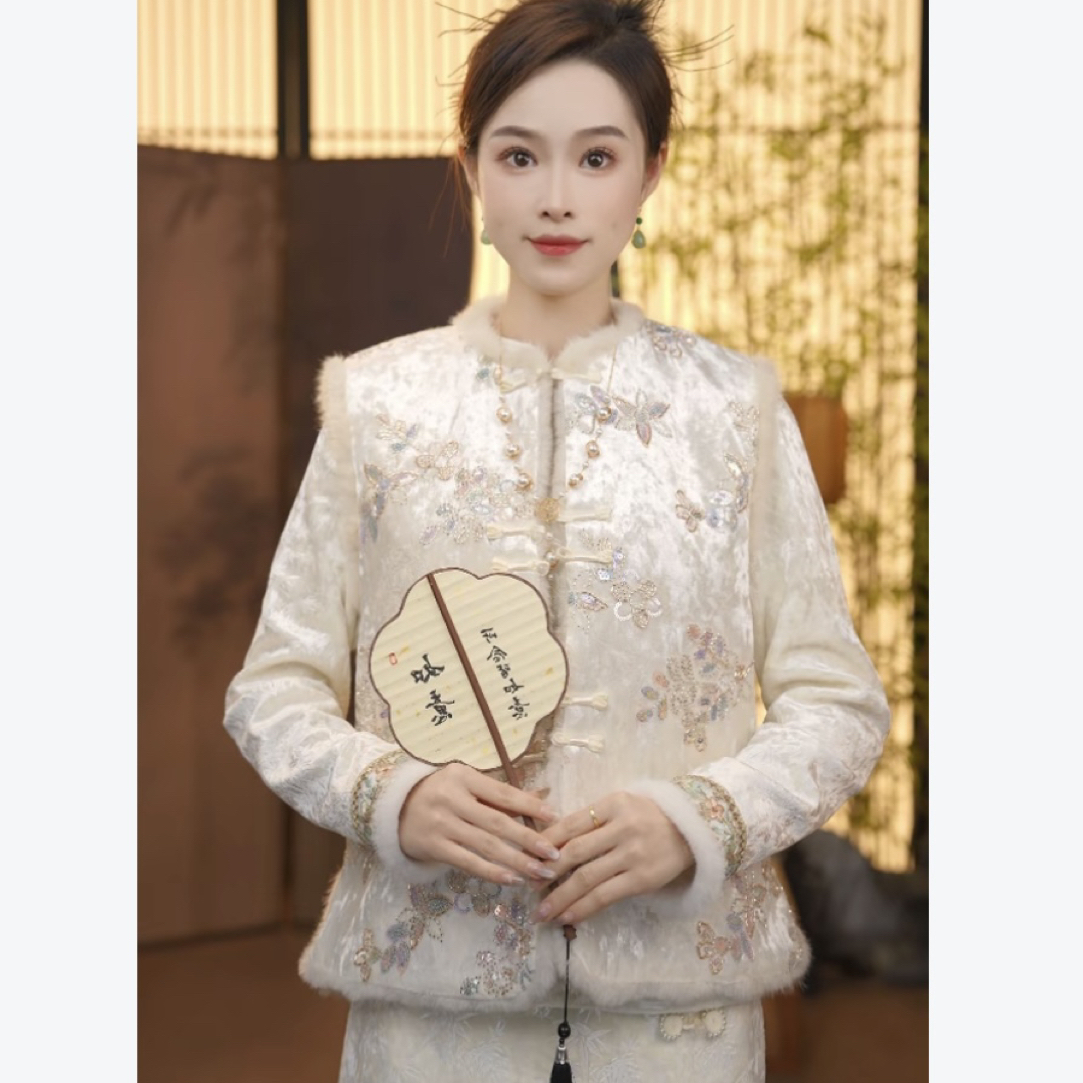 CJ【青时】秋冬季双面新款中国风复古锦绣马甲