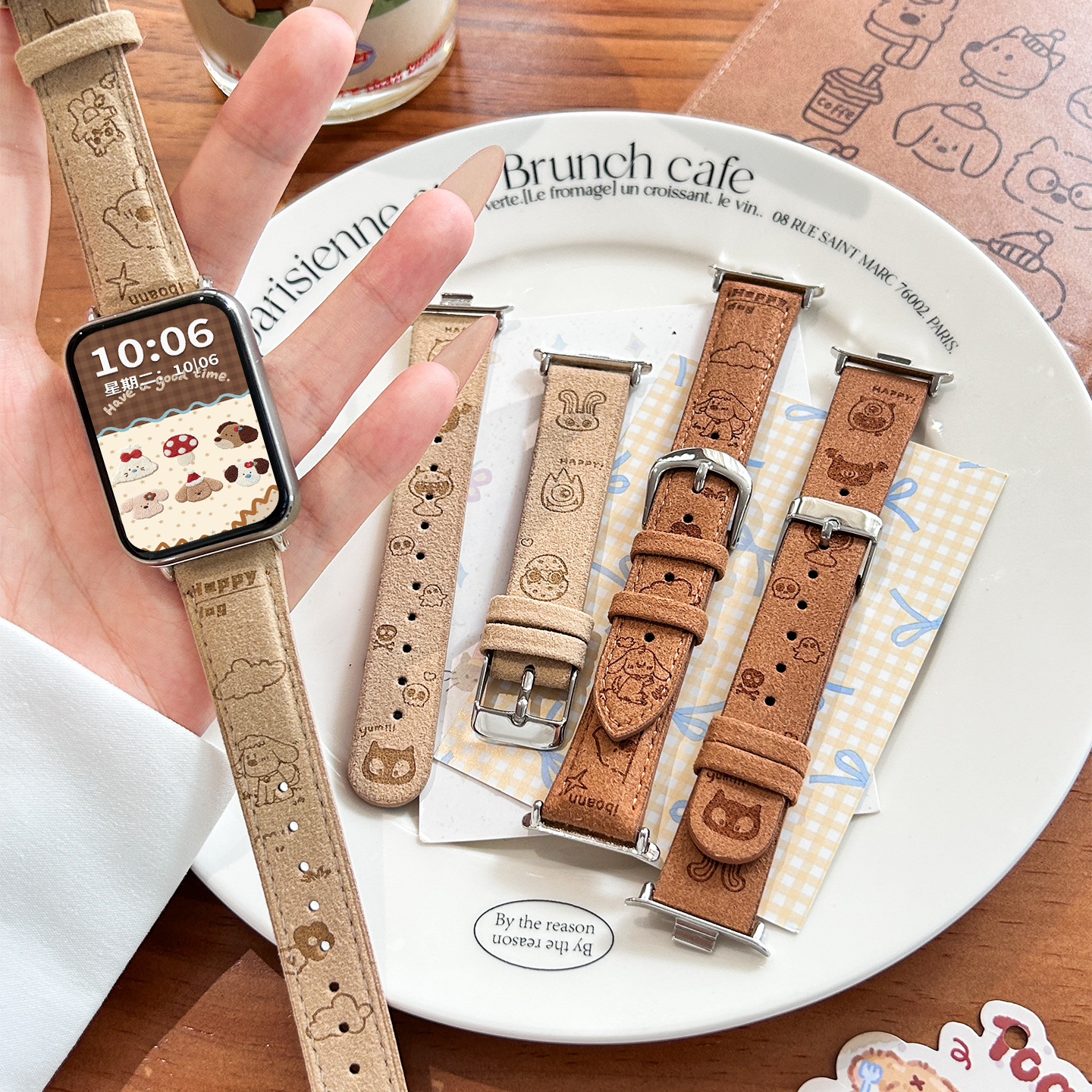 适用小米手环9pro表带10pro/8pro小狗印花翻毛皮红米watch5/4腕带