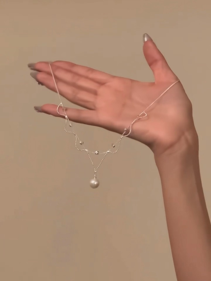 合金仿珍珠项链 银色清冷珍珠蕾丝项链女夏季轻奢气质高级感颈链