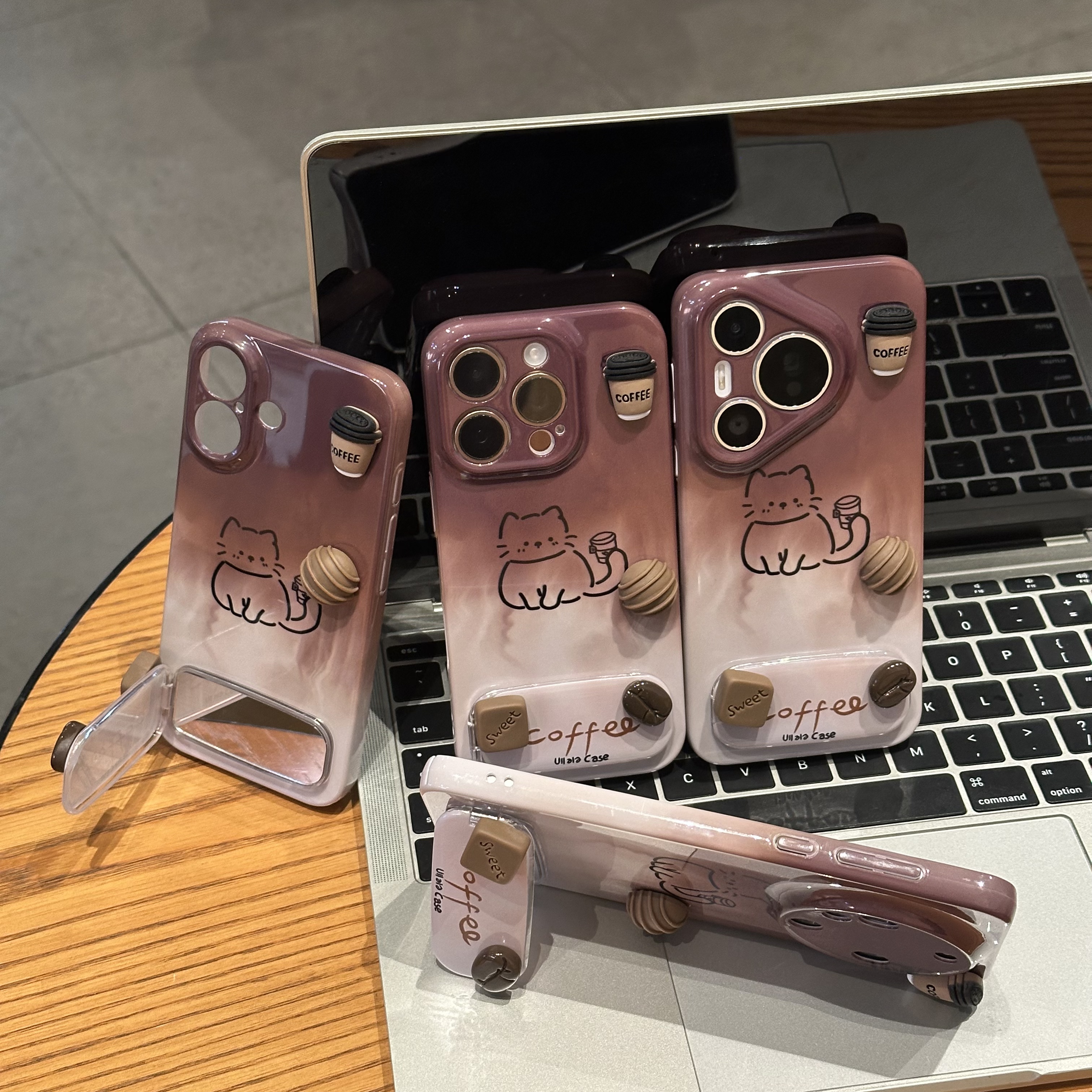 欧克里里咖啡晕染猫咪贴件支架适用苹果17手机壳华为vivo小米oppo