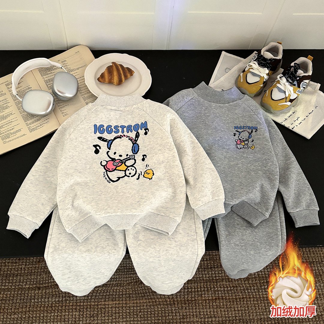 冬季儿童加绒高领保暖卫衣棉质韩版休闲俩件套男女童奥粒绒套装