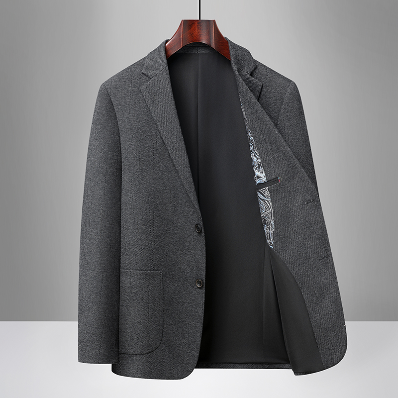 秋款羊毛西服上衣男士青花瓷商务休闲西装优雅高级风英伦外套酷