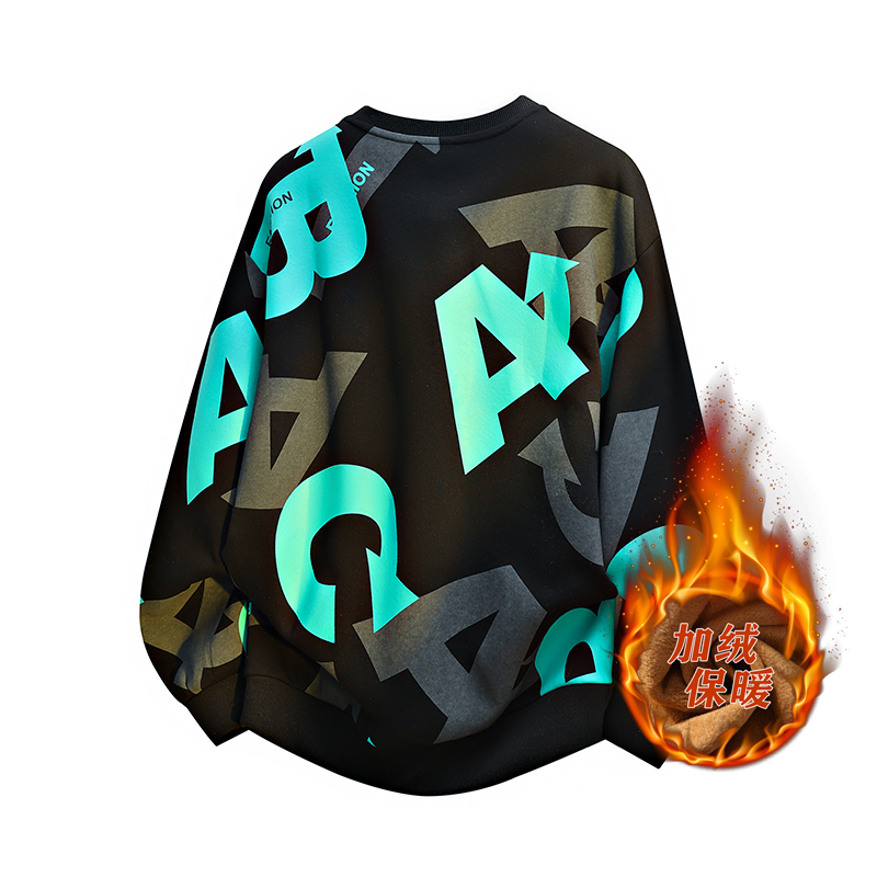 新款圆领大码秋季长袖套头款加厚秋冬冬季保暖卫衣加绒套头潮流