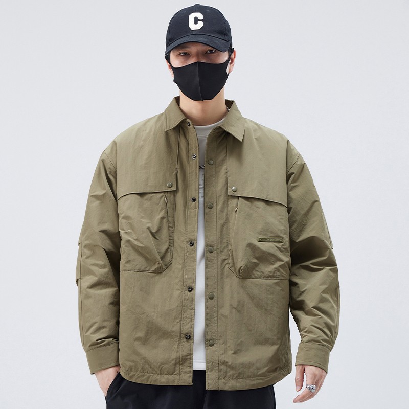 美式工装外套男装春秋季2025新款潮流宽松翻领夹克男士加厚二棉衣