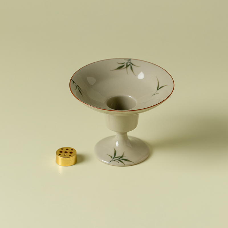 赞朴线香香插陶瓷纯手绘筱竹高足小圆香薰炉家用室内中式茶道配件