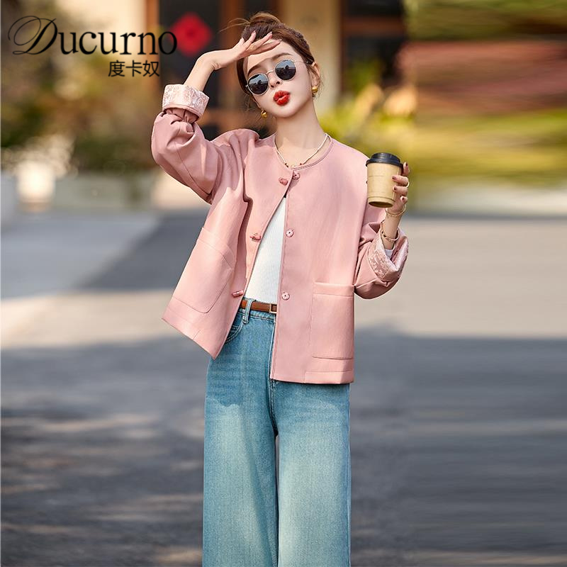 新中式国风提花短款外套女2025秋季新款高级感时尚小个子夹克上衣