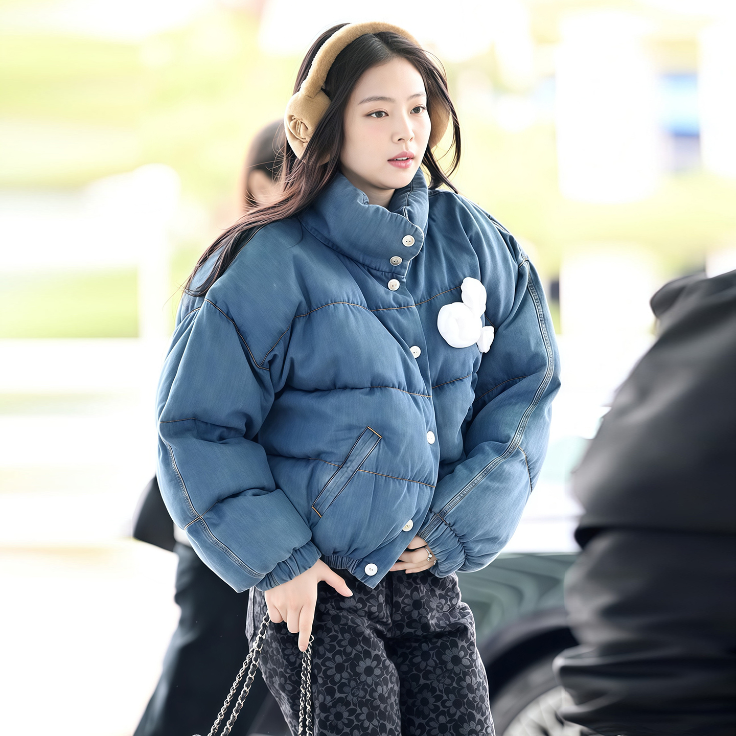 Jennie同款蓝色牛仔羽绒棉服女冬季新款韩系宽松显瘦短款棉袄外套