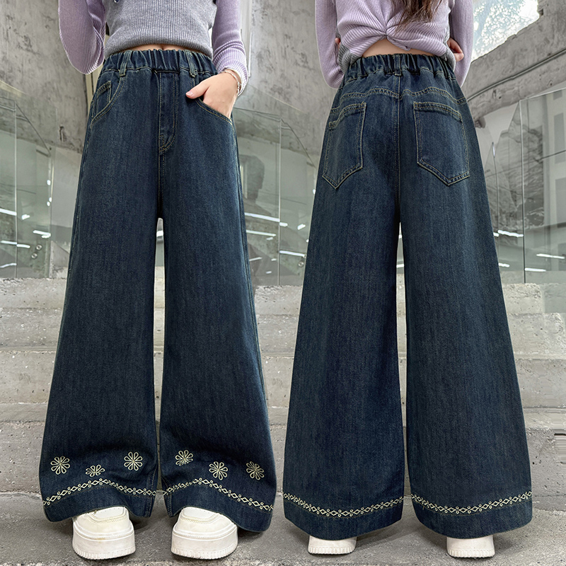 女童直筒牛仔裤秋装新款儿童大童女孩阔腿春秋长裤初中生初秋裤子